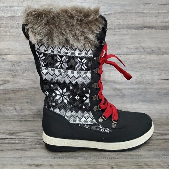 ❤️420 JustFab Black And White Fair Isle Manasa Boot New - Picture 11 of 12